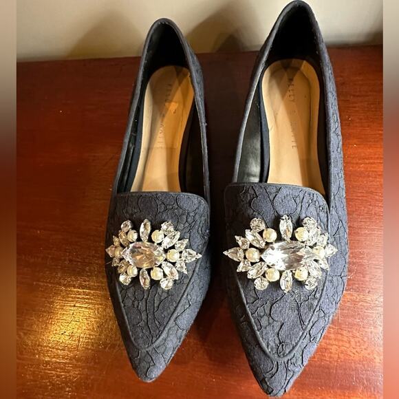 Kelly & Katie Lovelian Navy Blue Lace Loafer Pointed Tie Shoe Crystals 7.5 - Picture 12 of 13